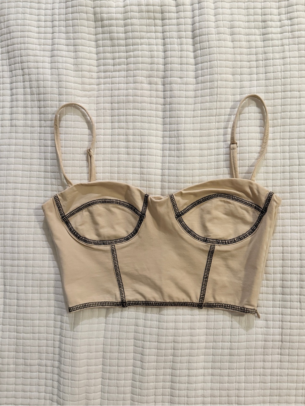 Princess Polly Beige Bustier Crop Top with Contrast Stitching